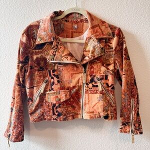Anthropologie Tapestry Cropped Velvet Moto Jacket Small/Medium